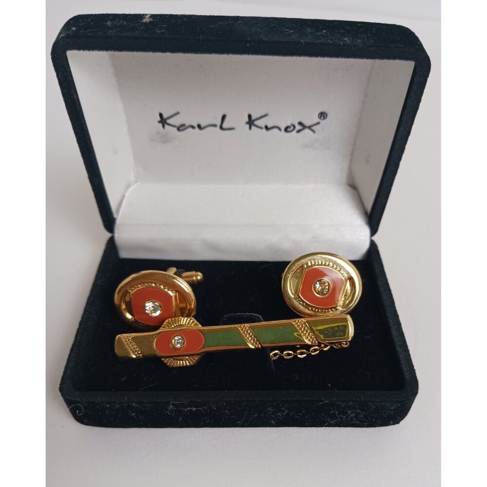 Karl Knox Goldtone Tie Clip And Cuff Link Set